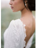 Long Sleeve Ivory Lace Chiffon V Back Wedding Dress